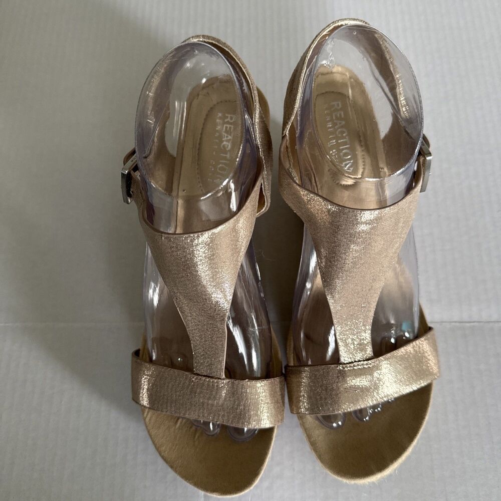 Kenneth Cole Reaction Women's Card Wedge Espadrille Sandals Size 8 Metallic Gold - Picture 5 of 10